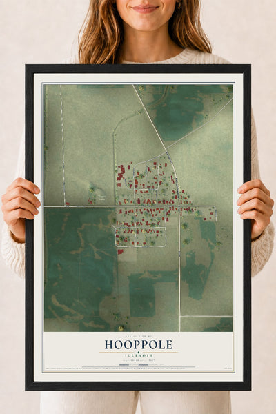 Map of Hooppole, Illinois, 18 x 24 inch print in a black wood frame