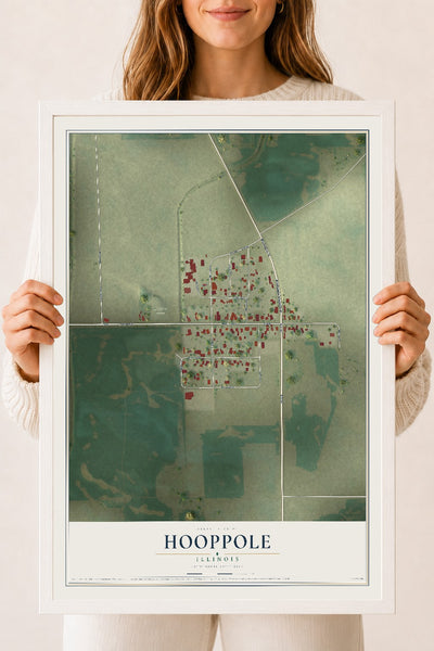 Map of Hooppole, Illinois, 18 x 24 inch print in a white wood frame