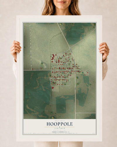 Map of Hooppole, Illinois, 24 x 36 inch print in a white wood frame