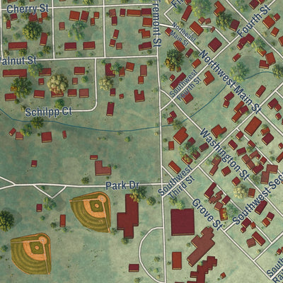 Close-up of the map of Hopedale, Illinois print showing street and building detail