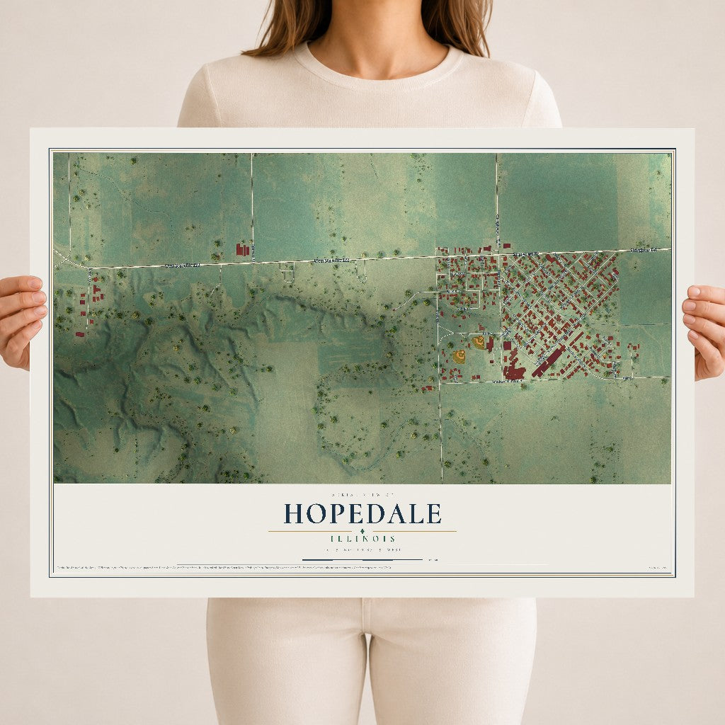 Map of Hopedale, Illinois, 18 x 24 inch unframed archival matte print
