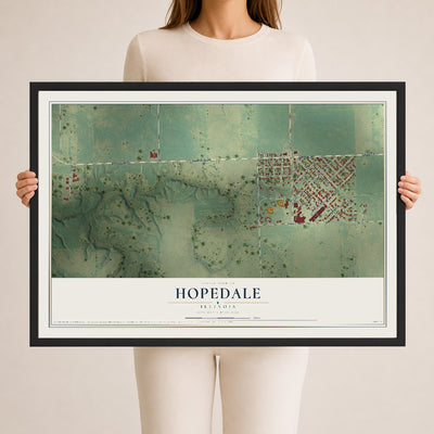 Map of Hopedale, Illinois, 24 x 36 inch print in a black wood frame