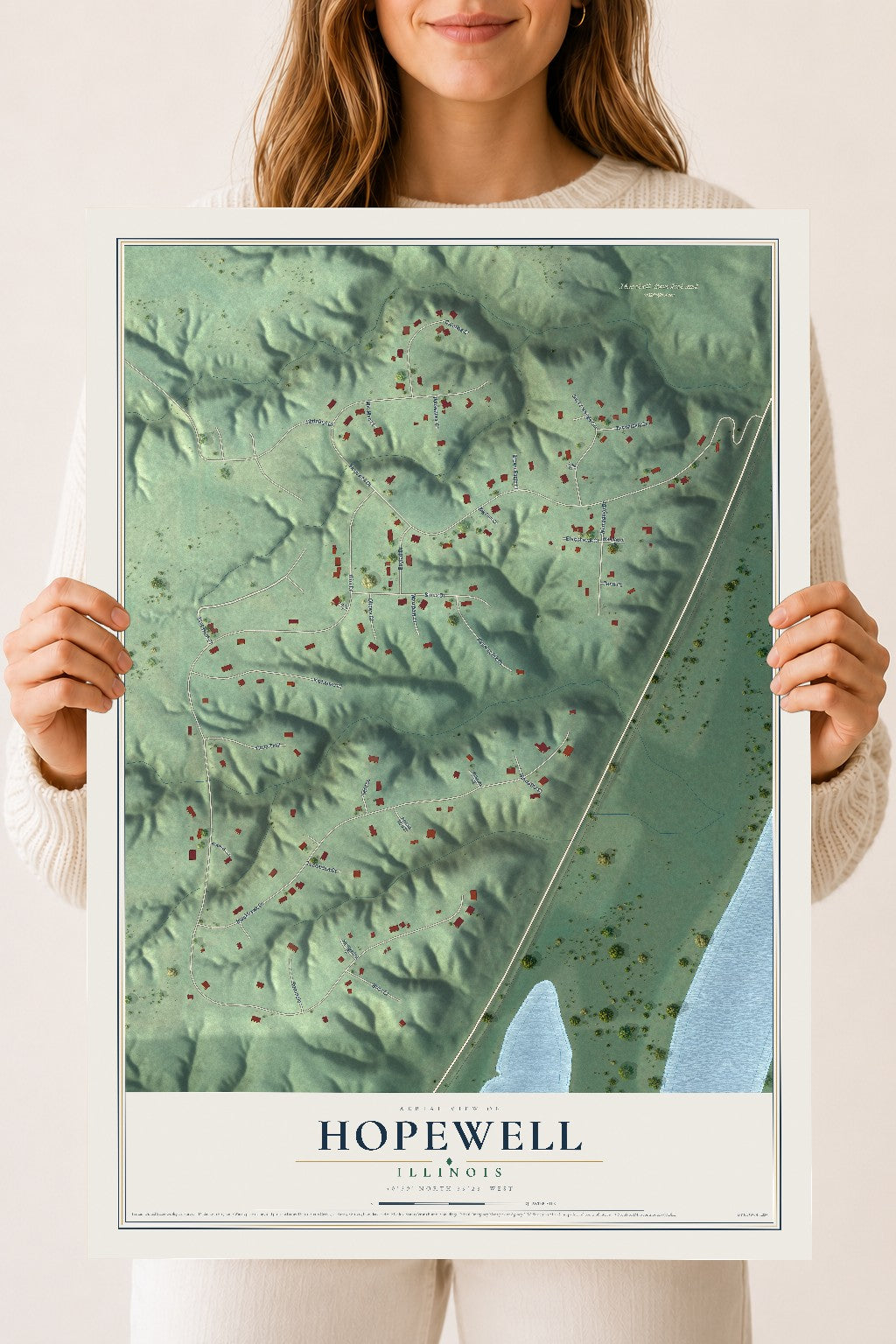 Map of Hopewell, Illinois, 18 x 24 inch unframed archival matte print