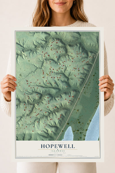 Map of Hopewell, Illinois, 18 x 24 inch unframed archival matte print