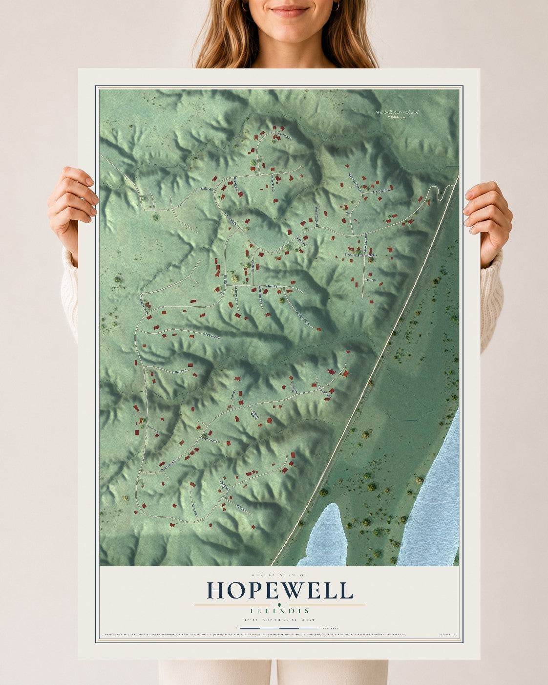 Map of Hopewell, Illinois, 24 x 36 inch unframed archival matte print