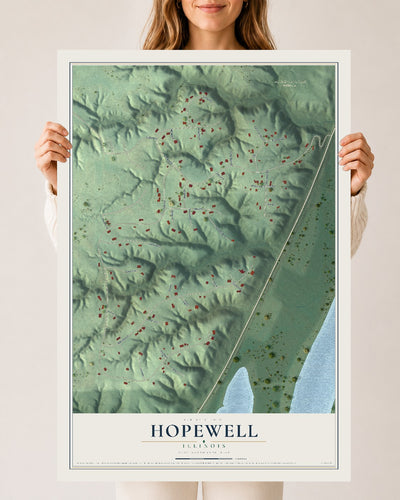 Map of Hopewell, Illinois, 24 x 36 inch unframed archival matte print