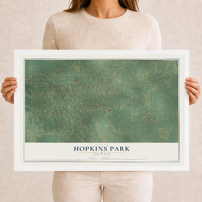 Map of Hopkins Park, Illinois, 12 x 18 inch print in a white wood frame