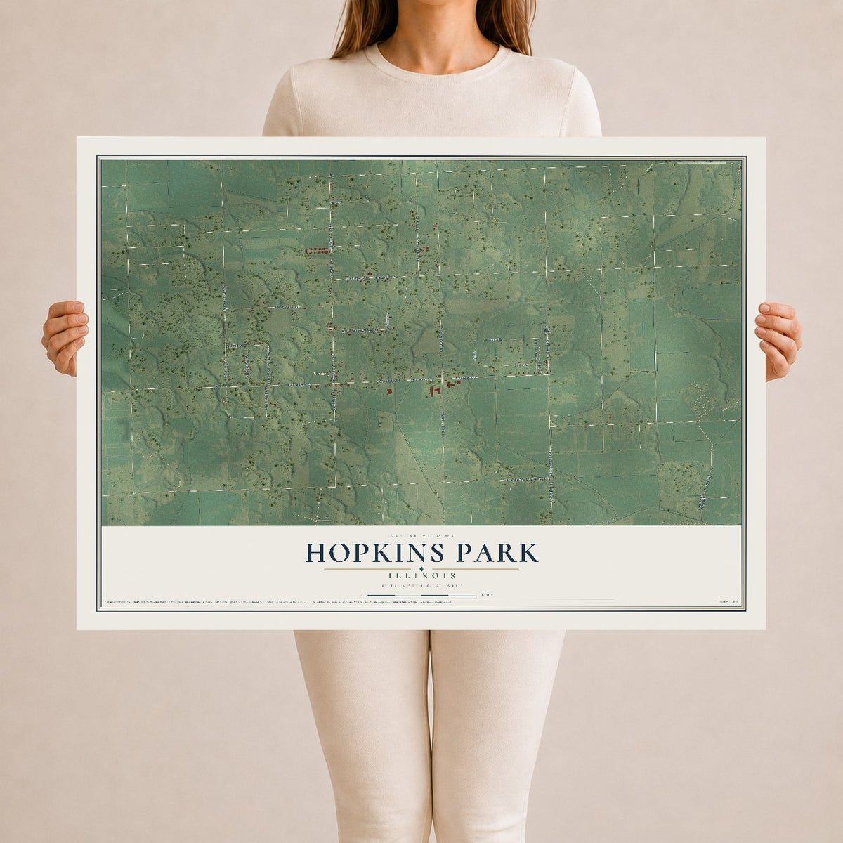 Map of Hopkins Park, Illinois, 24 x 36 inch unframed archival matte print