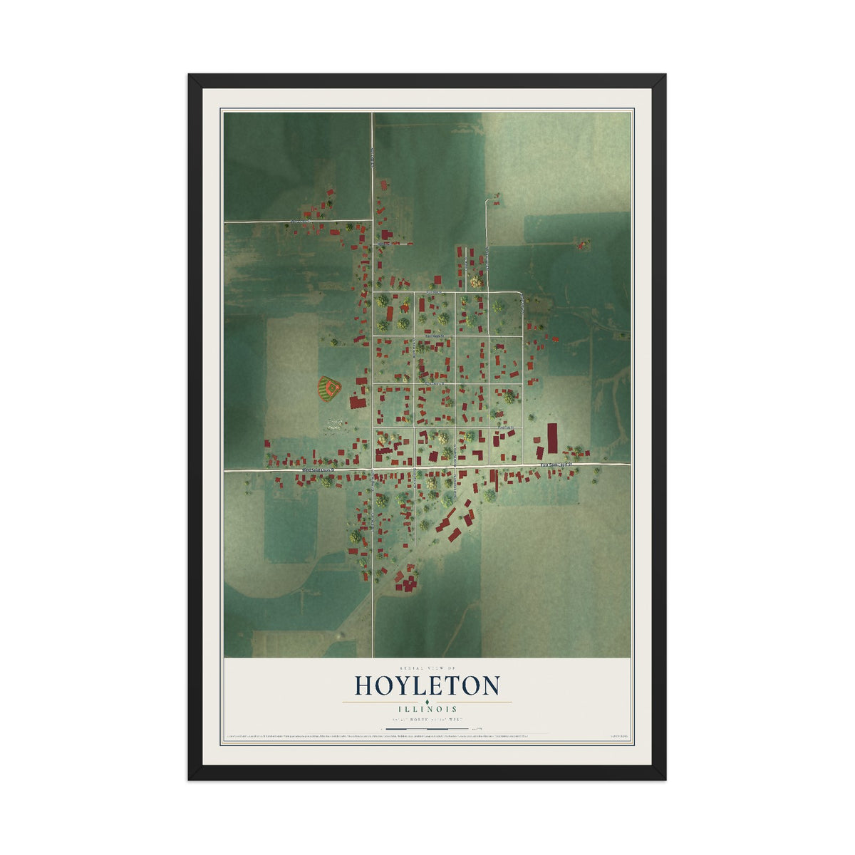 Map of Hoyleton, Illinois, 12 x 18 inch print in a black wood frame