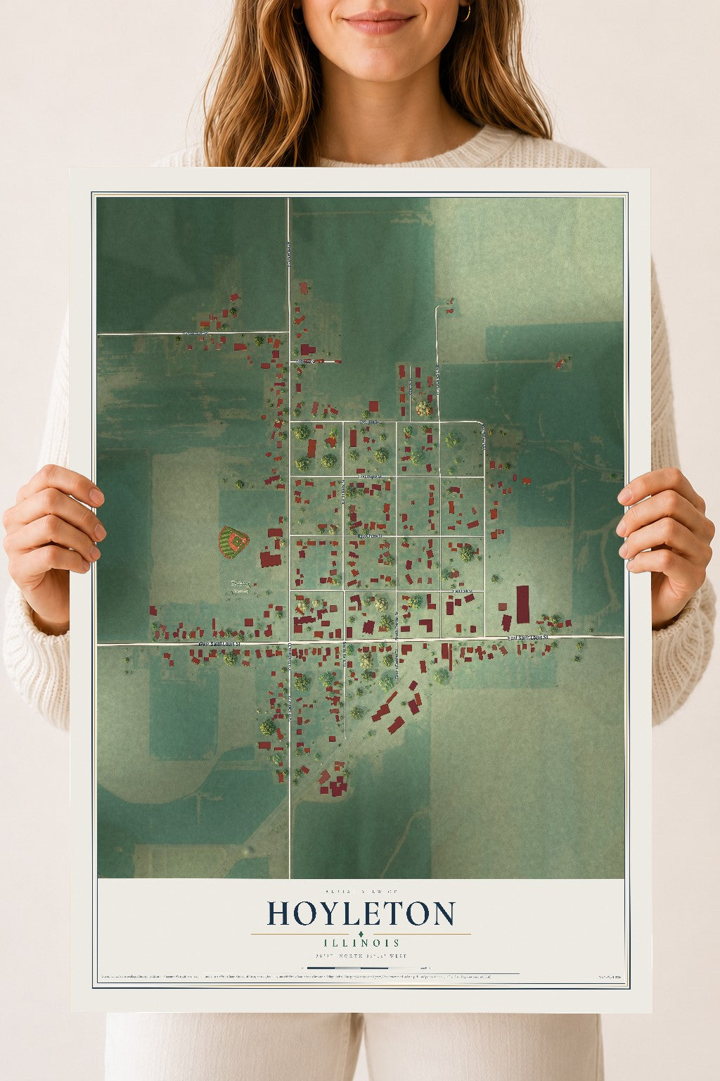 Map of Hoyleton, Illinois, 18 x 24 inch unframed archival matte print
