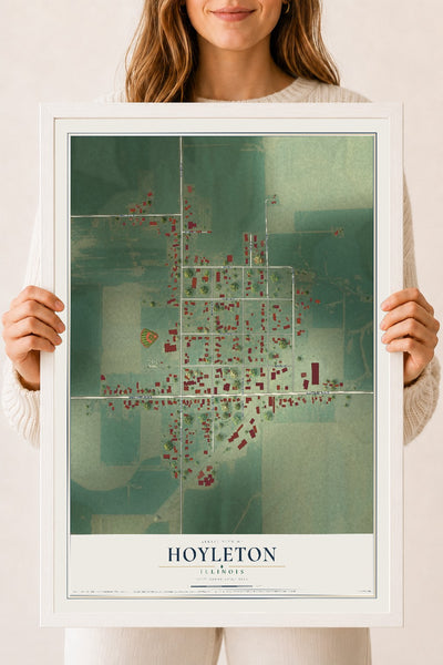 Map of Hoyleton, Illinois, 18 x 24 inch print in a white wood frame