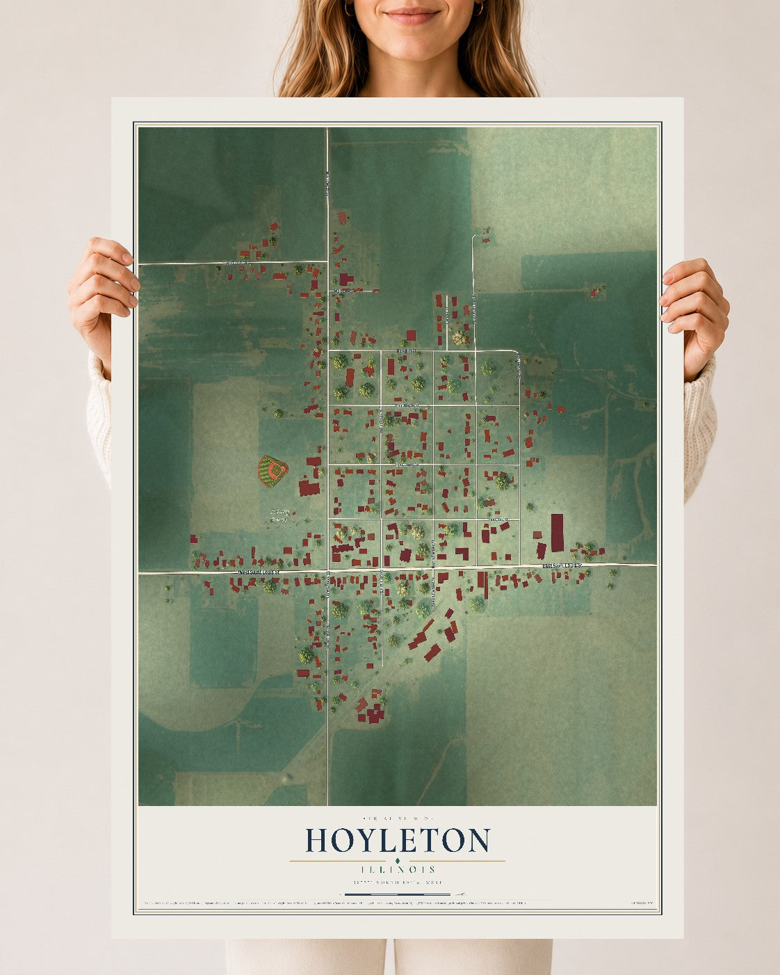 Map of Hoyleton, Illinois, 24 x 36 inch unframed archival matte print