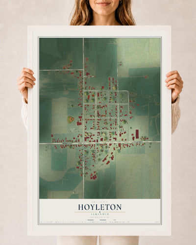 Map of Hoyleton, Illinois, 24 x 36 inch print in a white wood frame
