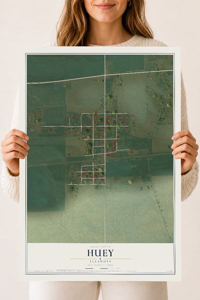 Map of Huey, Illinois, 18 x 24 inch unframed archival matte print