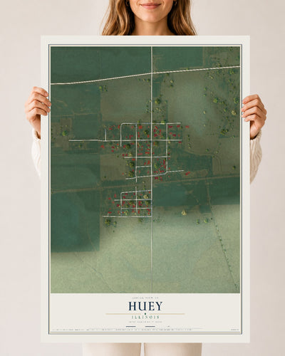 Map of Huey, Illinois, 24 x 36 inch unframed archival matte print
