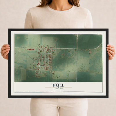 Map of Hull, Illinois, 12 x 18 inch print in a black wood frame