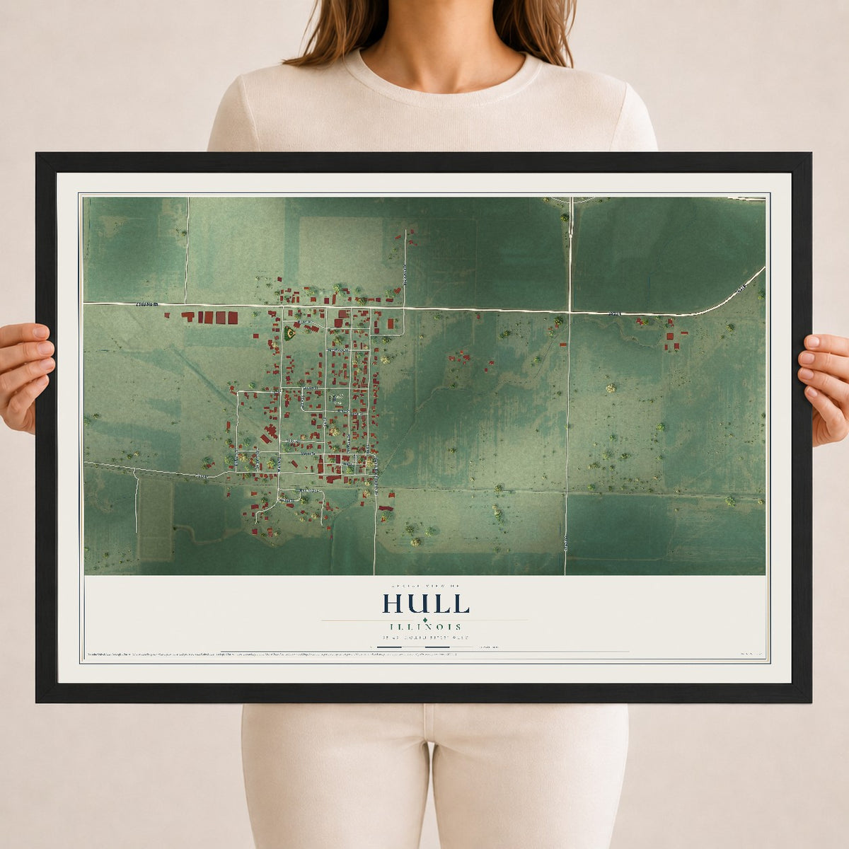 Map of Hull, Illinois, 18 x 24 inch print in a black wood frame
