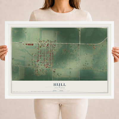 Map of Hull, Illinois, 18 x 24 inch print in a white wood frame