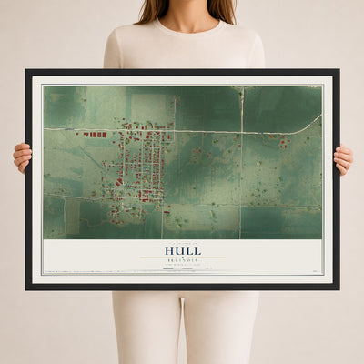 Map of Hull, Illinois, 24 x 36 inch print in a black wood frame