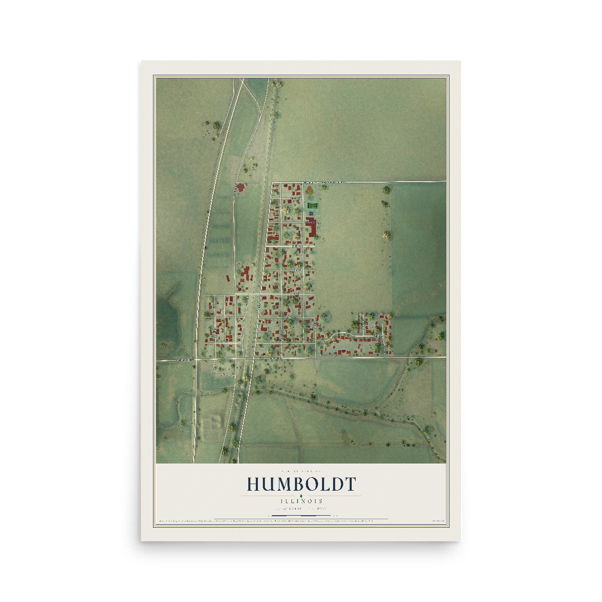 Map of Humboldt, Illinois, 12 x 18 inch unframed archival matte print