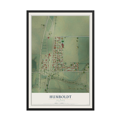 Map of Humboldt, Illinois, 12 x 18 inch print in a black wood frame