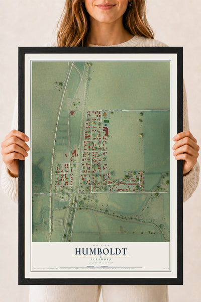 Map of Humboldt, Illinois, 18 x 24 inch print in a black wood frame