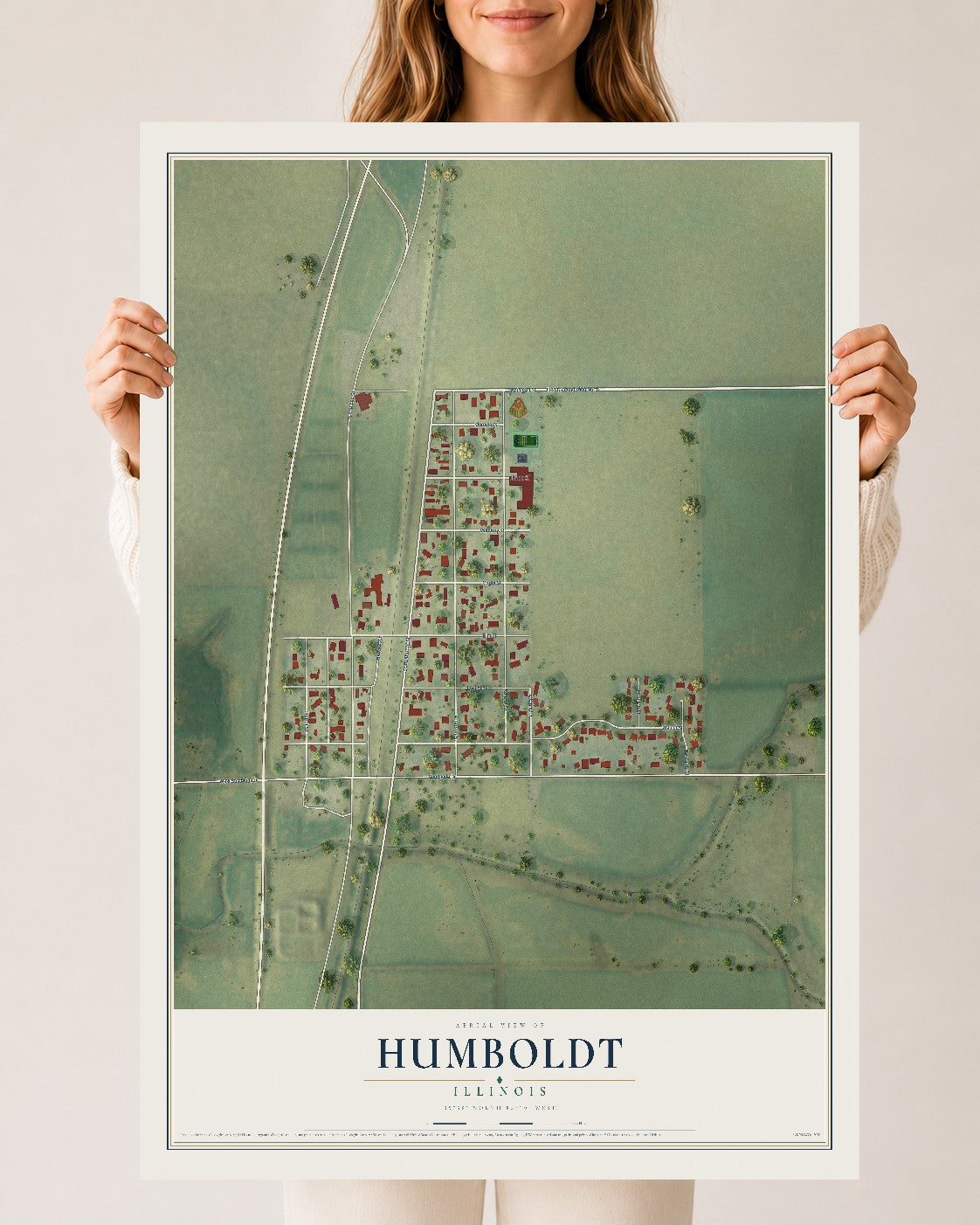 Map of Humboldt, Illinois, 24 x 36 inch unframed archival matte print