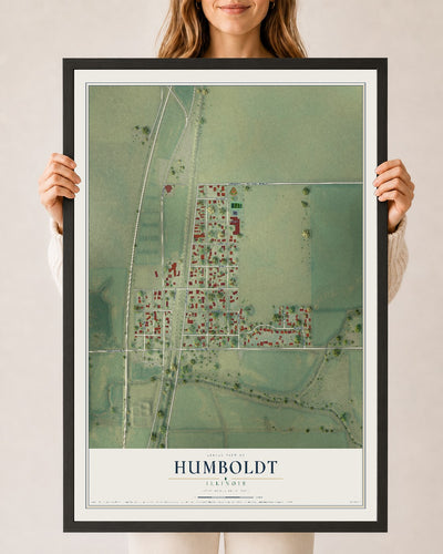 Map of Humboldt, Illinois, 24 x 36 inch print in a black wood frame