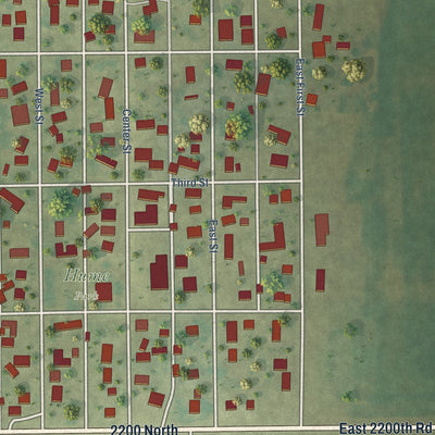Close-up of the map of Hume, Illinois print showing street and building detail