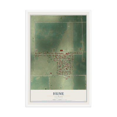 Map of Hume, Illinois, 12 x 18 inch print in a white wood frame