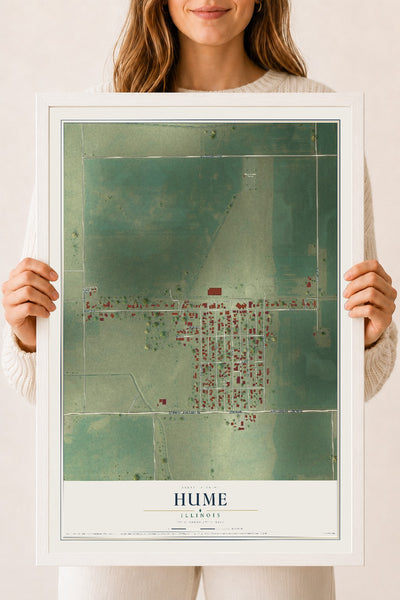 Map of Hume, Illinois, 18 x 24 inch print in a white wood frame