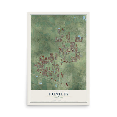 Map of Huntley, Illinois, 12 x 18 inch unframed archival matte print