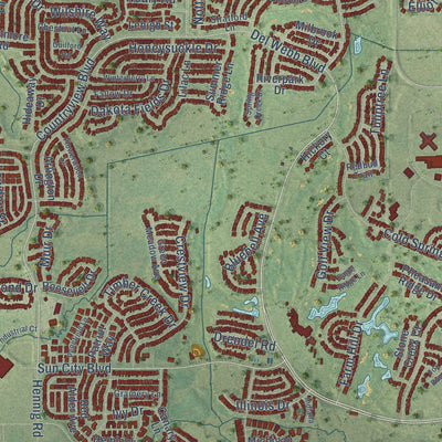 Second close-up of the map of Huntley, Illinois print showing more streets and buildings
