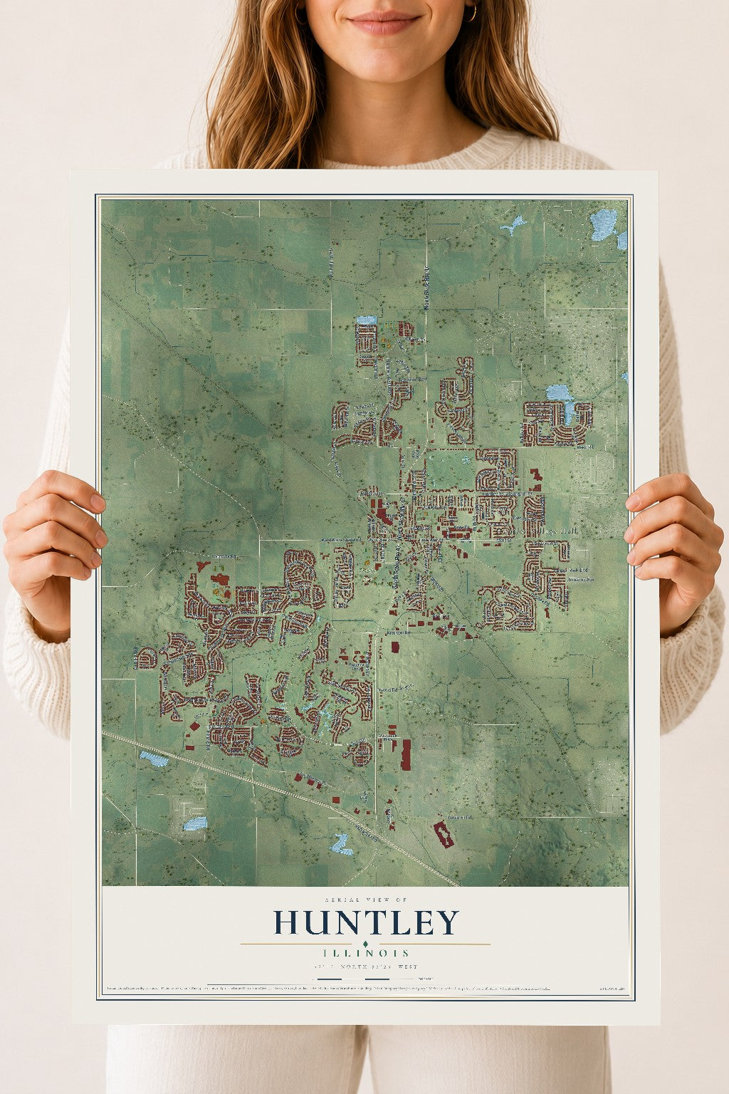 Map of Huntley, Illinois, 18 x 24 inch unframed archival matte print