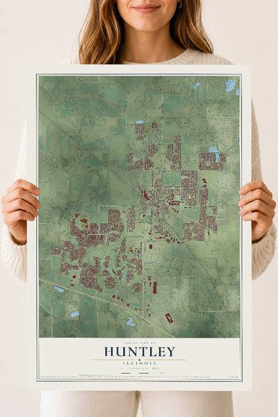Map of Huntley, Illinois, 18 x 24 inch unframed archival matte print