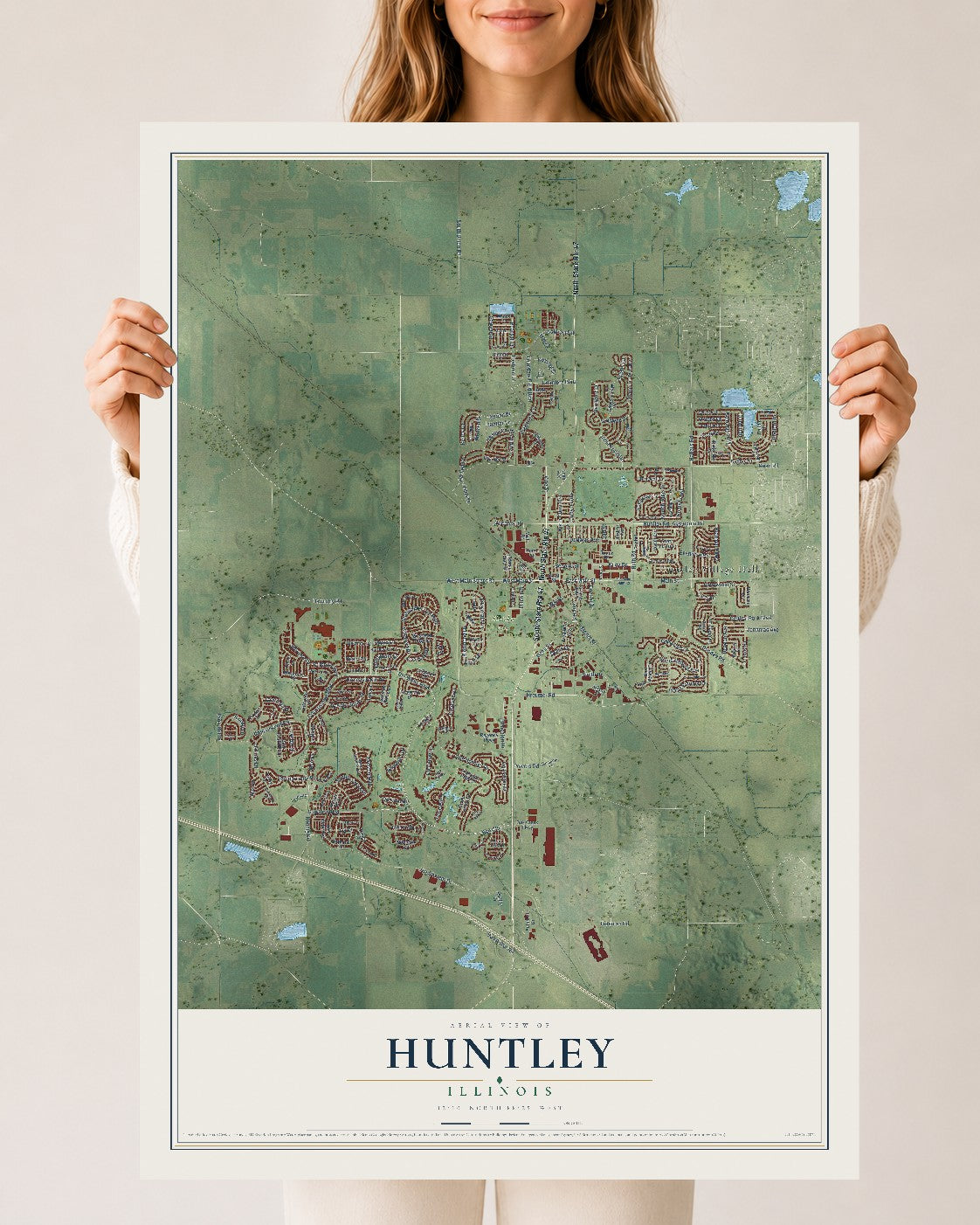 Map of Huntley, Illinois, 24 x 36 inch unframed archival matte print