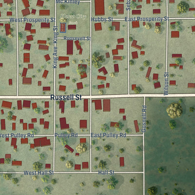 Close-up of the map of Hurst, Illinois print showing street and building detail
