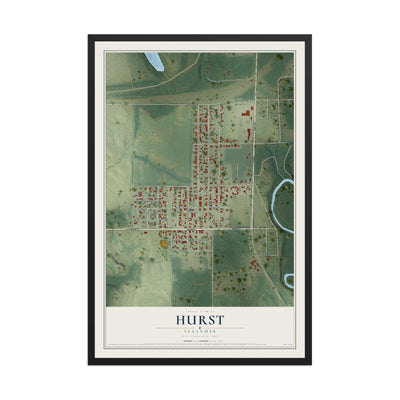 Map of Hurst, Illinois, 12 x 18 inch print in a black wood frame