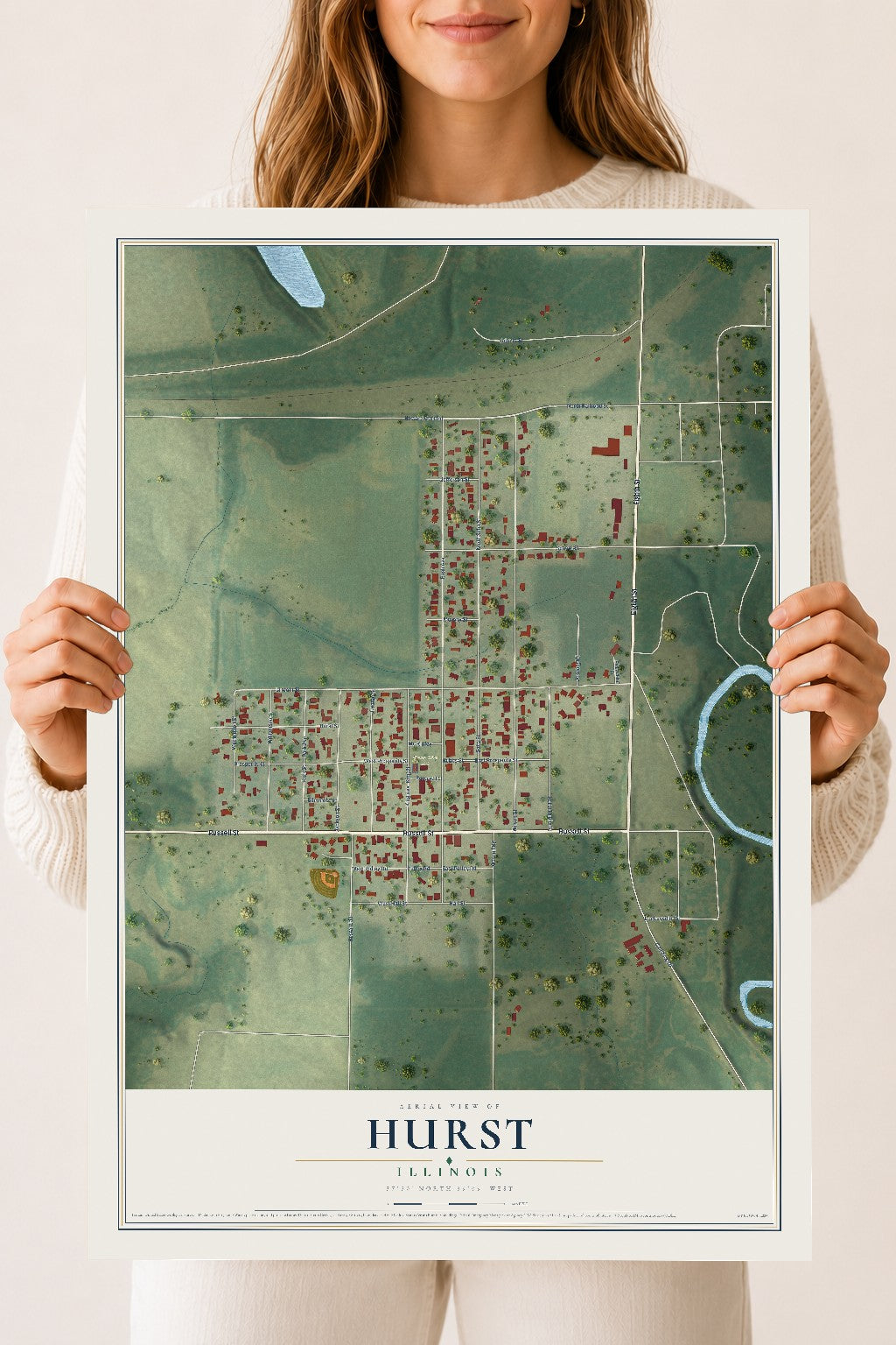 Map of Hurst, Illinois, 18 x 24 inch unframed archival matte print