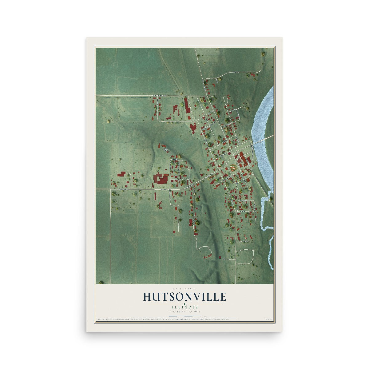 Map of Hutsonville, Illinois, 12 x 18 inch unframed archival matte print