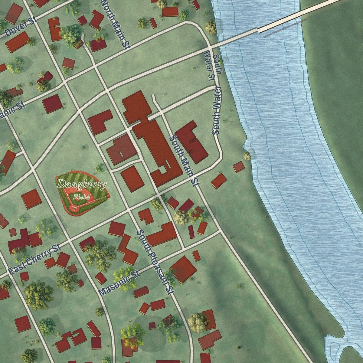 Close-up of the map of Hutsonville, Illinois print showing street and building detail