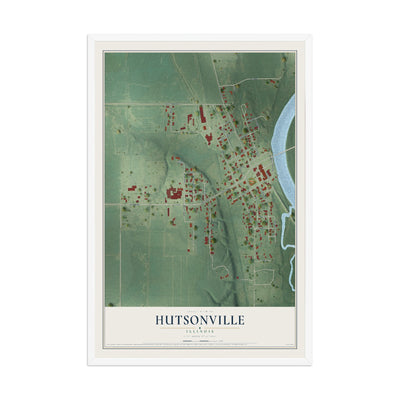 Map of Hutsonville, Illinois, 12 x 18 inch print in a white wood frame
