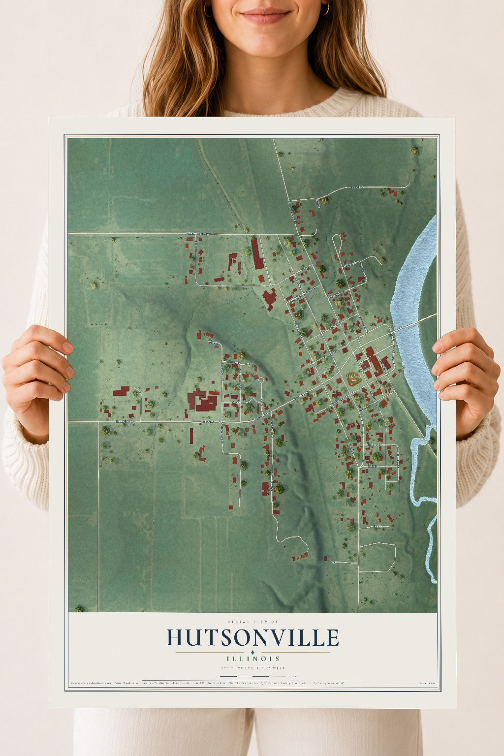 Map of Hutsonville, Illinois, 18 x 24 inch unframed archival matte print