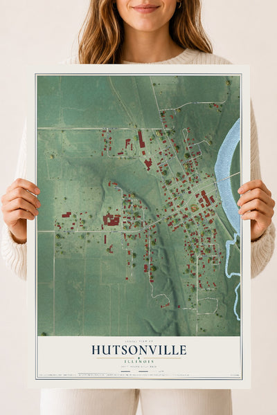 Map of Hutsonville, Illinois, 18 x 24 inch unframed archival matte print