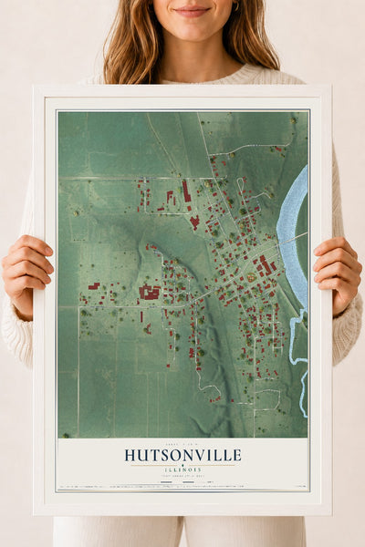 Map of Hutsonville, Illinois, 18 x 24 inch print in a white wood frame