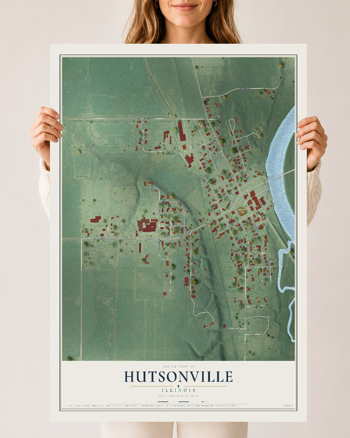Map of Hutsonville, Illinois, 24 x 36 inch unframed archival matte print