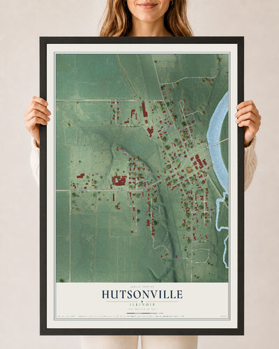 Map of Hutsonville, Illinois, 24 x 36 inch print in a black wood frame