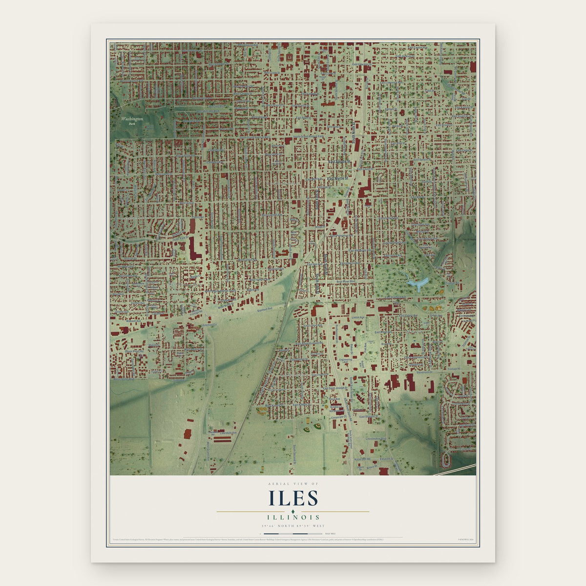 Iles, Illinois map print, the full design