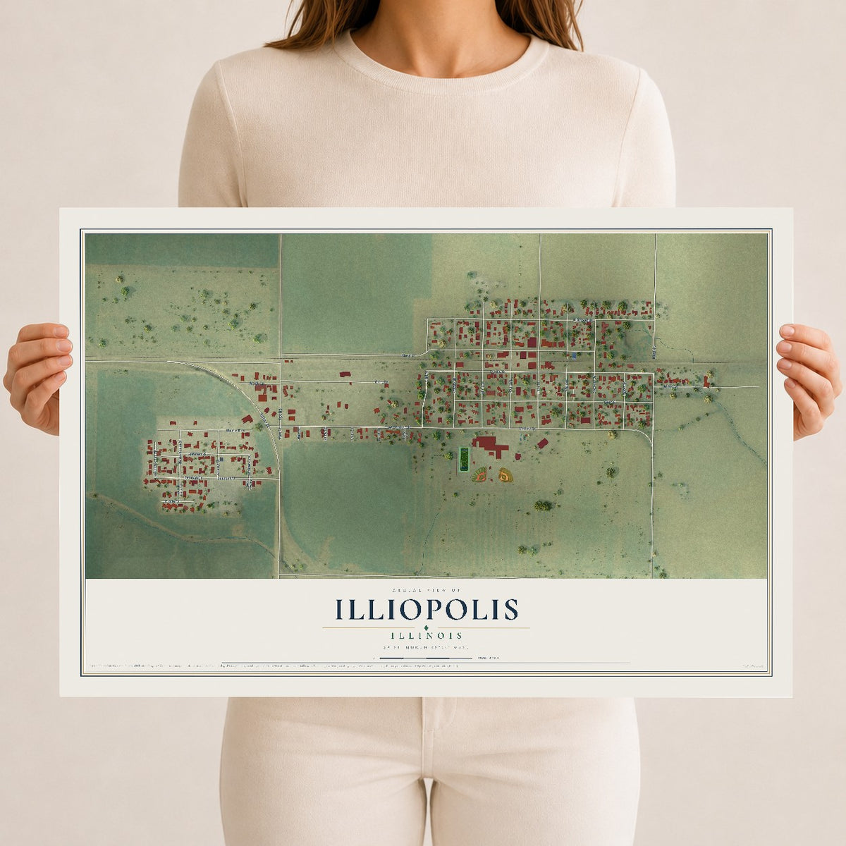 Map of Illiopolis, Illinois, 12 x 18 inch unframed archival matte print