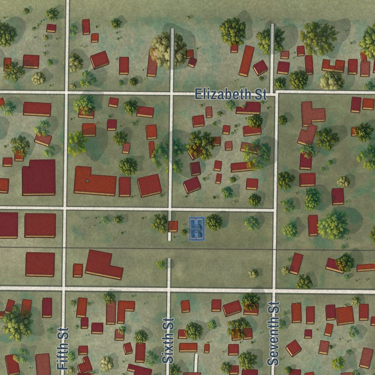 Close-up of the map of Illiopolis, Illinois print showing street and building detail
